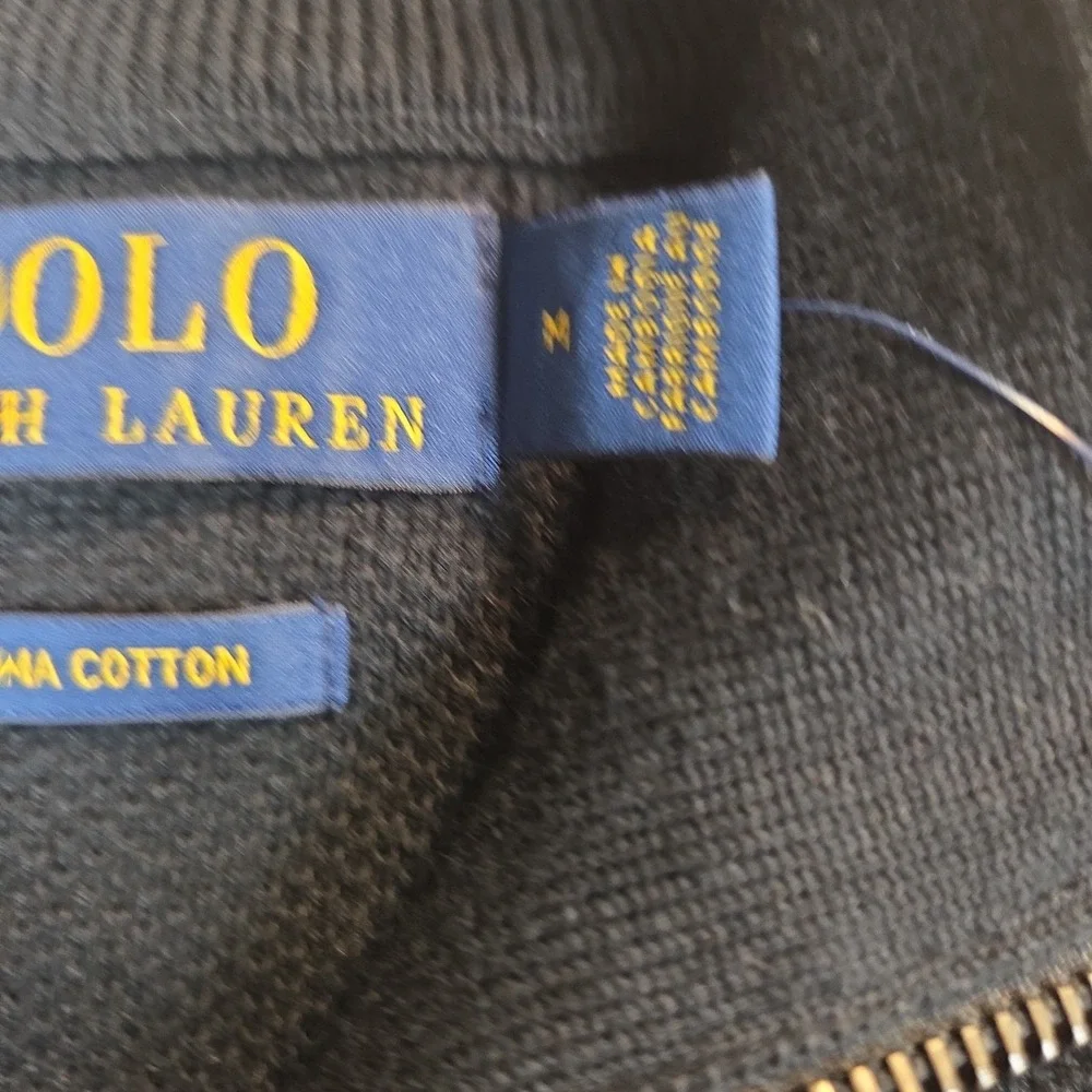 NWT Polo Ralph Lauren Mens Med Black  1/4 Zip Pima Cotton Waffle Knit  Sweater